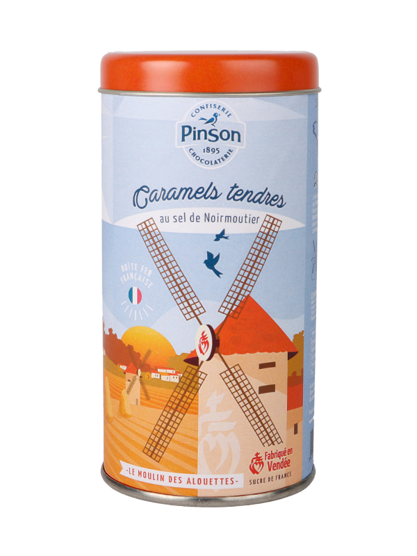 Boite fer orange le moulin des alouettes caramel tendre