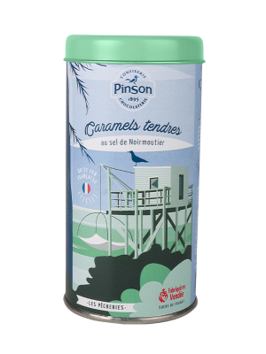 Boite fer turquoise les pêcheries caramels tendres