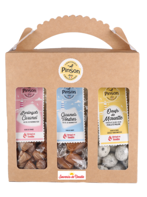 Mallette haute 3 produits : Berlingots caramel, caramels tendre au sel de Noirmoutier et oeufs de mouette