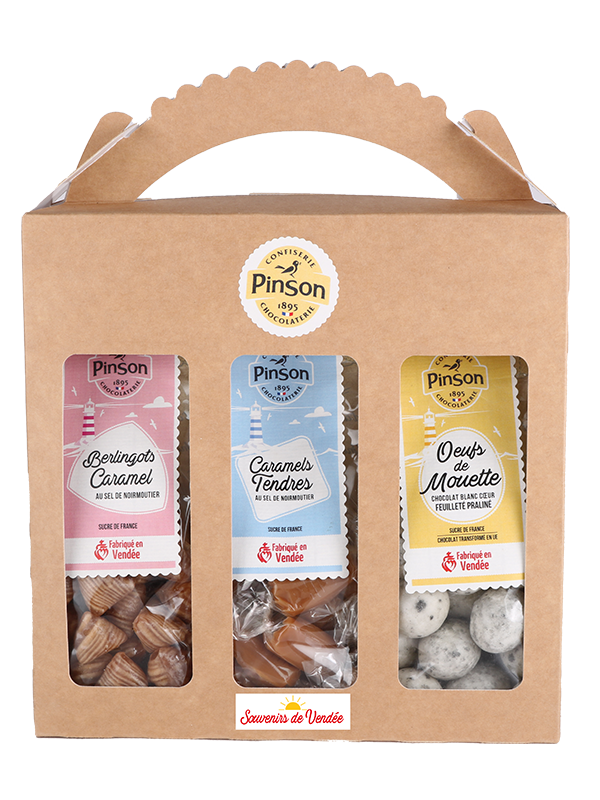 Mallette haute 3 produits : Berlingots caramel, caramels tendre au sel de Noirmoutier et oeufs de mouette